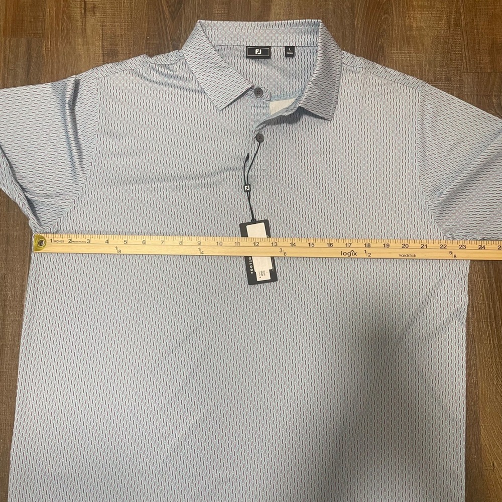 FootJoy‎ FJ Golf Polo Shirt Men Large Light Blue Pink Pattern Performance NWT - Picture 7 of 9